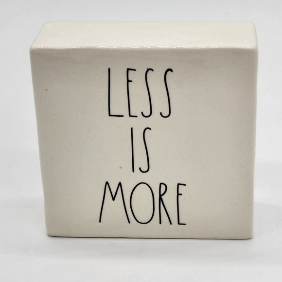 Rae Dunn "Less is More/More or Less" Double Sided Paperweight Block - Picture 1 of 3